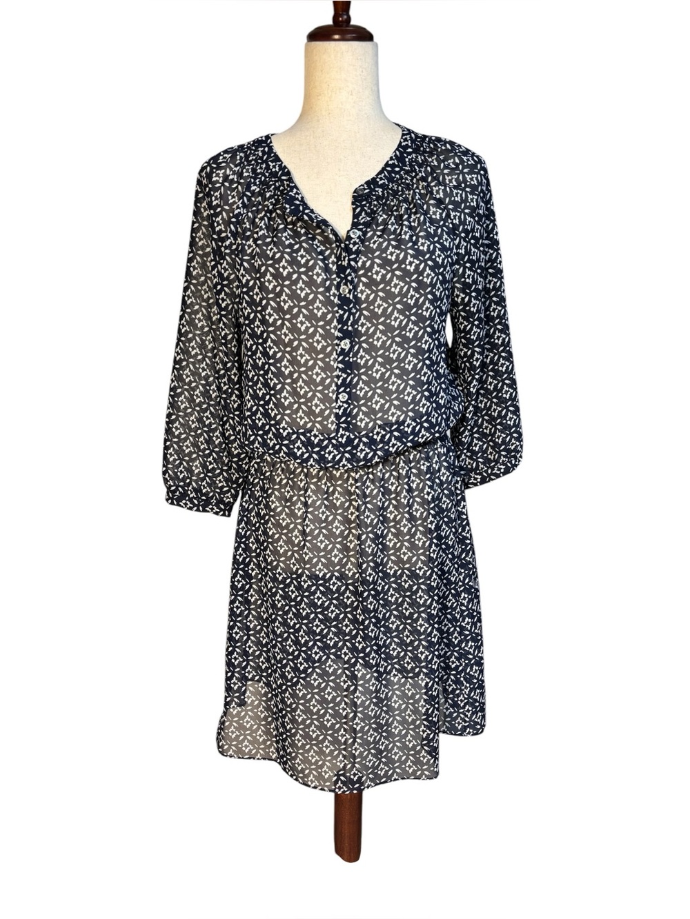 Lauren Ralph Lauren Navy Floral Print Chiffon Shirt Dress Size 4
